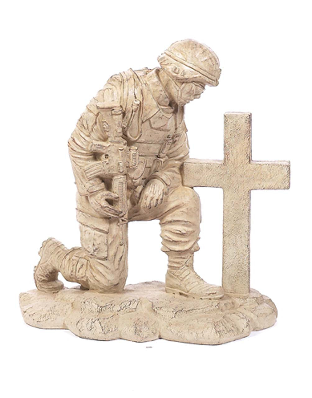 Kneeling Soldier at Cross Sculpture