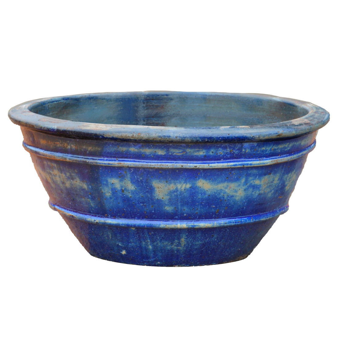 1-729R19FS - Midnight Blue Rustic Low Bowl Ceramic Planter - FREE SHIPPING