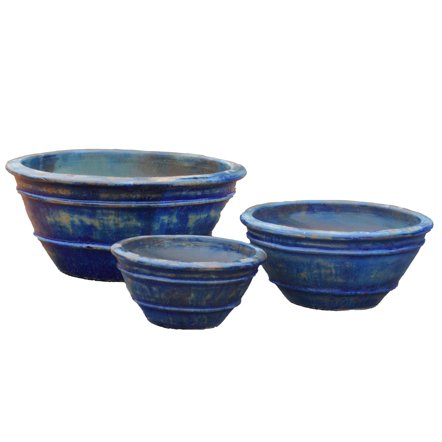 1-729R19FS - Midnight Blue Rustic Low Bowl Ceramic Planter - FREE SHIPPING