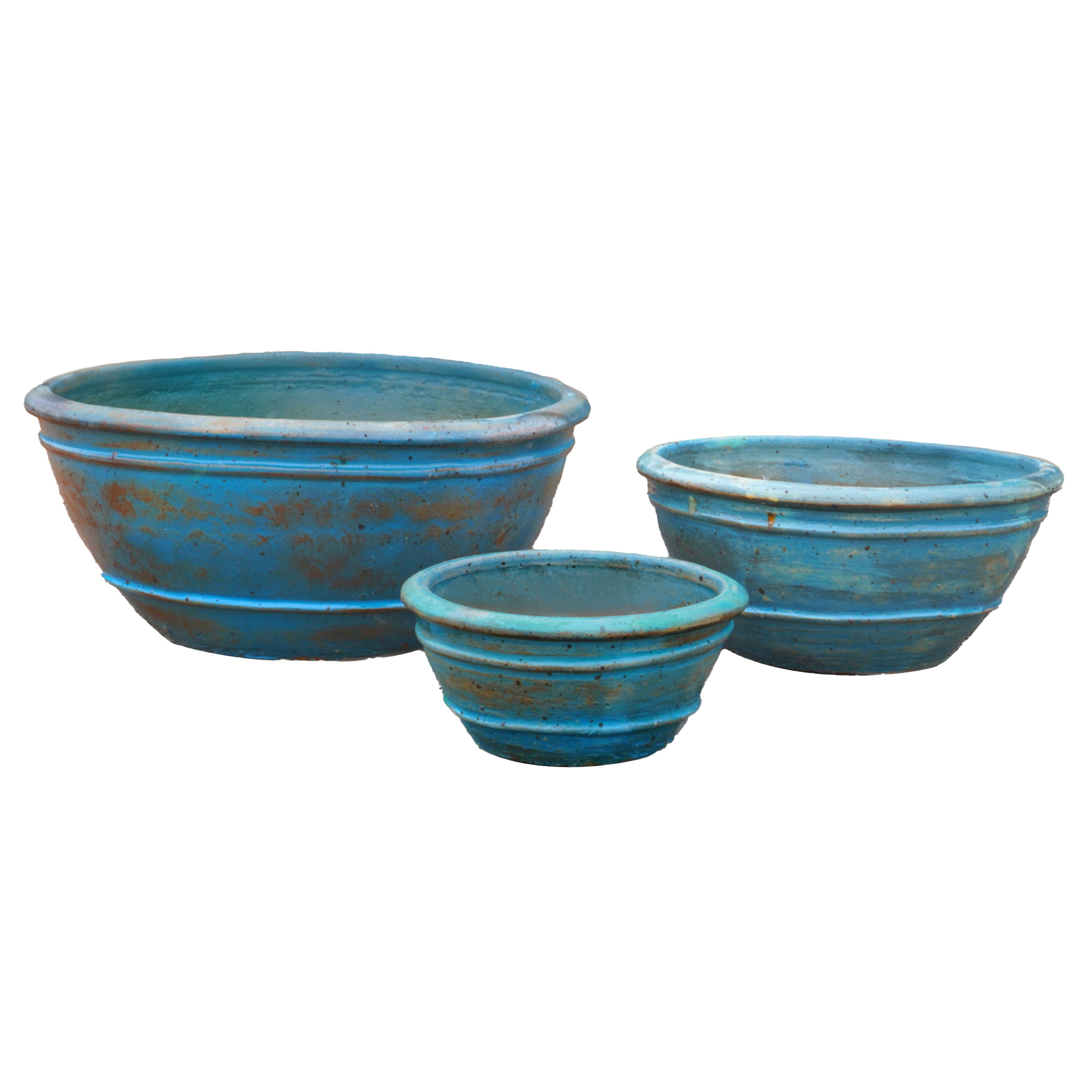 1-729R1FS - Antique Aqua Rustic Low Bowl Ceramic Planter -FREE SHIPPING