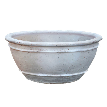 1-729R20FS - Matte White  Rustic Low Bowl Ceramic Planter - FREE SHIPPING