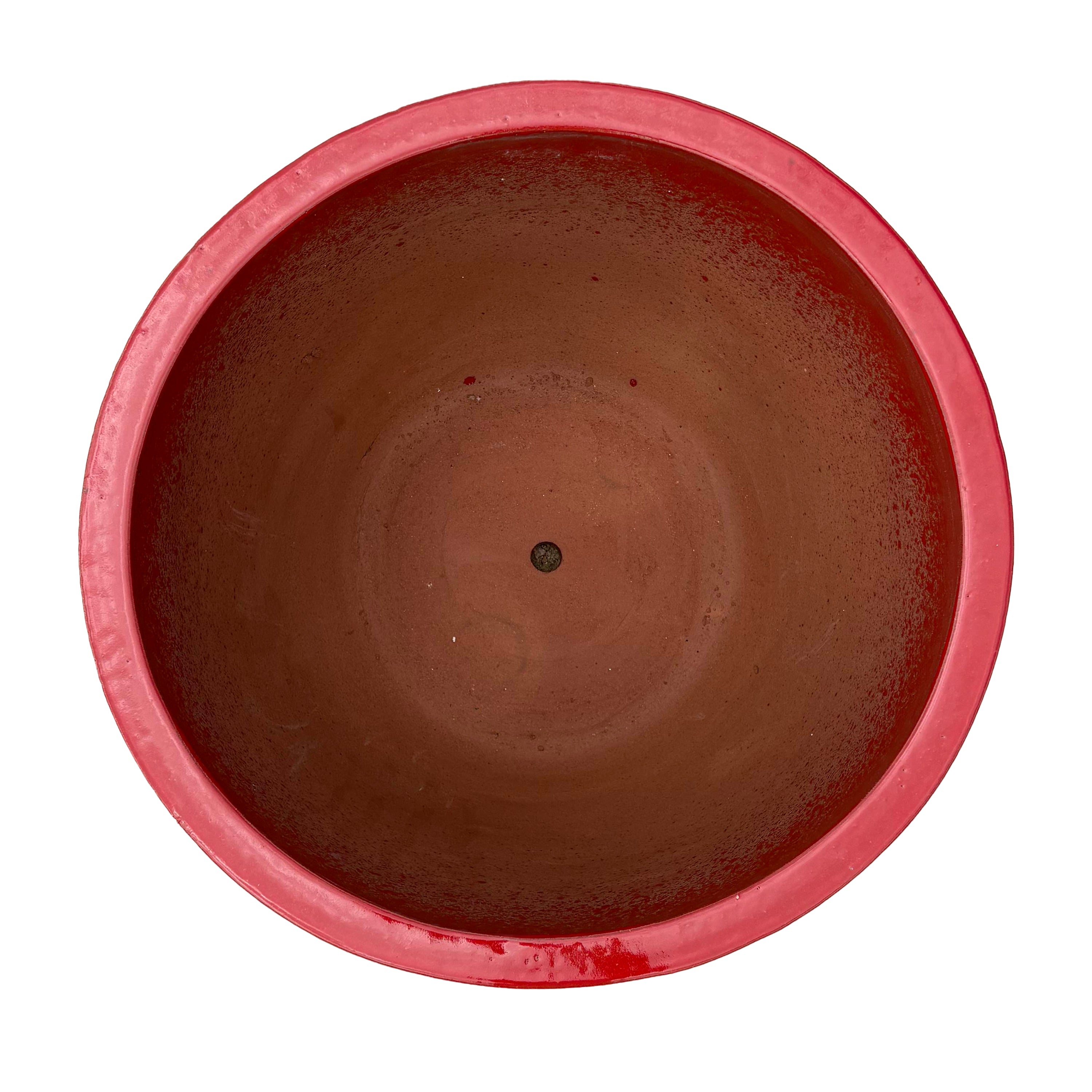 Top view of the bright red tapered round ceramic planter showing the wide opening and smooth glazed interior.
