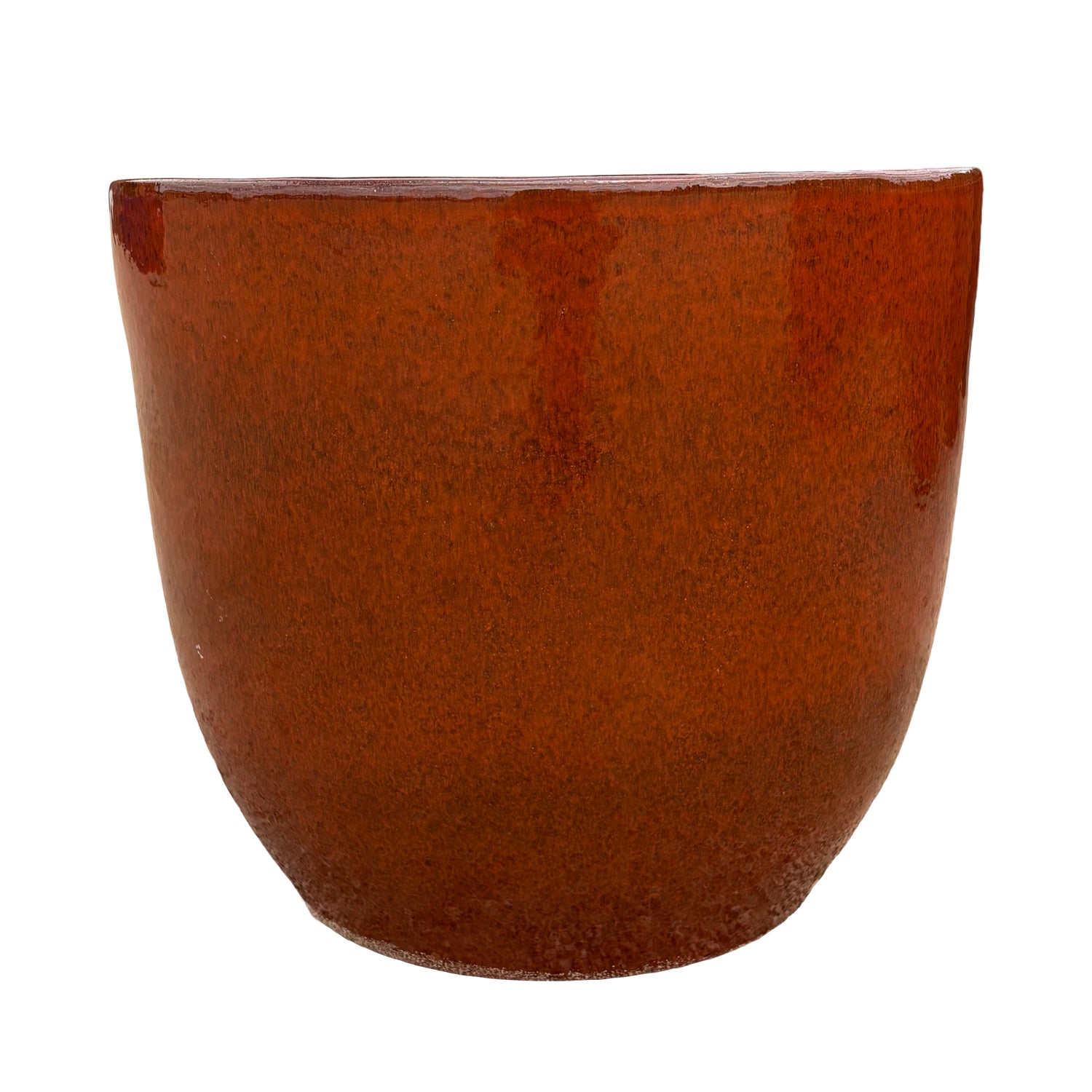 Tropical orange tapered round ceramic planter highlighting its tapered profile and vibrant glazed finish.