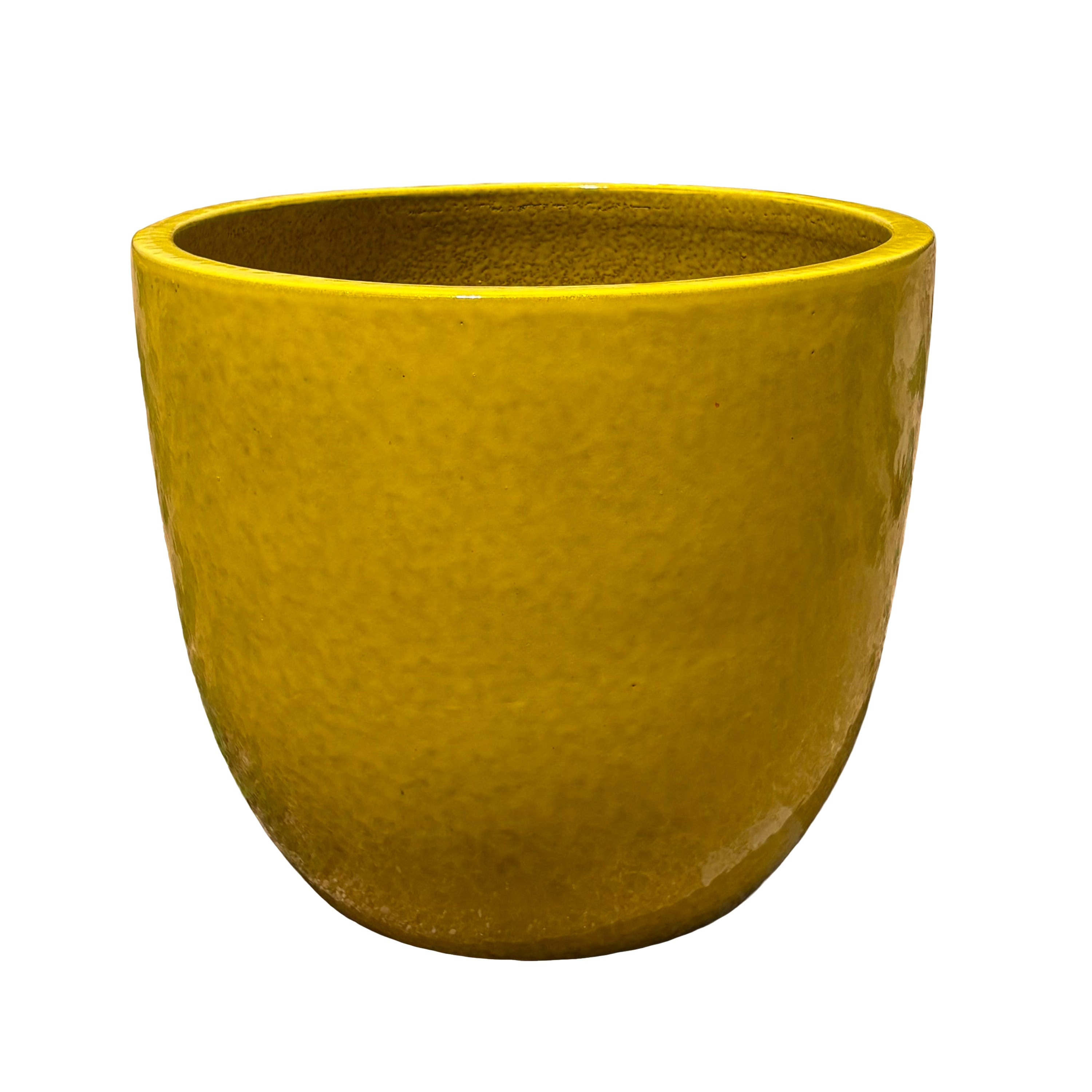 Atomic yellow tapered round ceramic planter featuring a smooth tapered silhouette and bold yellow glaze.
