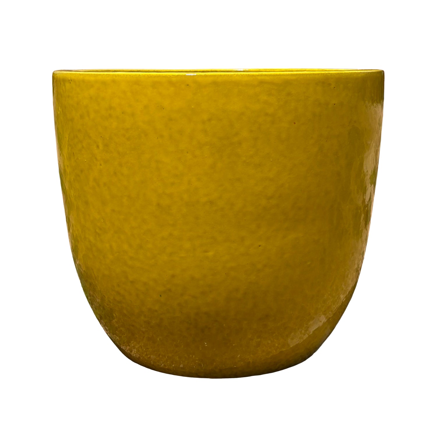 Atomic yellow tapered round ceramic planter highlighting its tapered profile and striking glazed finish.