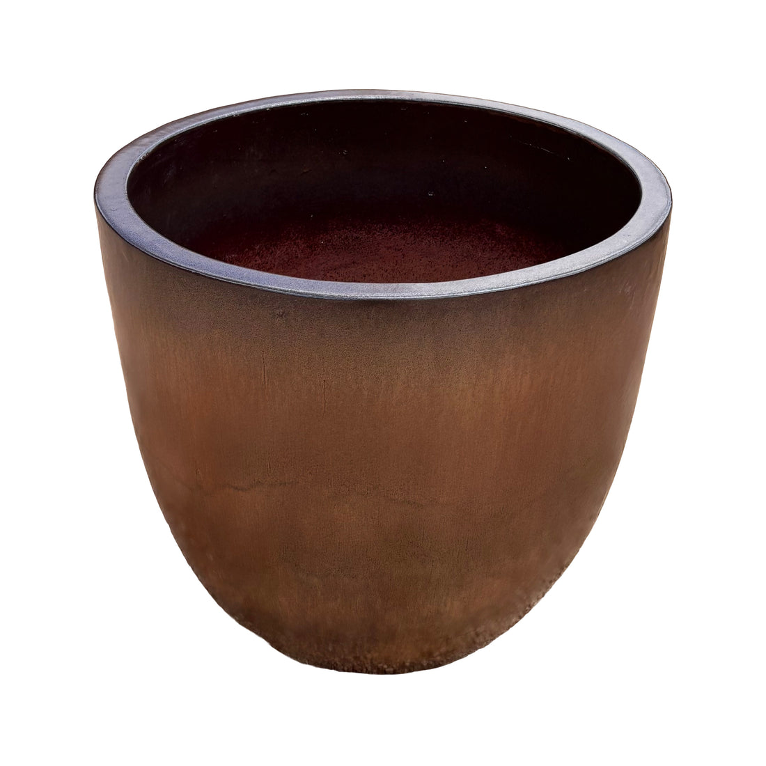 Oxide tapered round ceramic planter with a warm earthy glazed finish shown from an angled perspective.