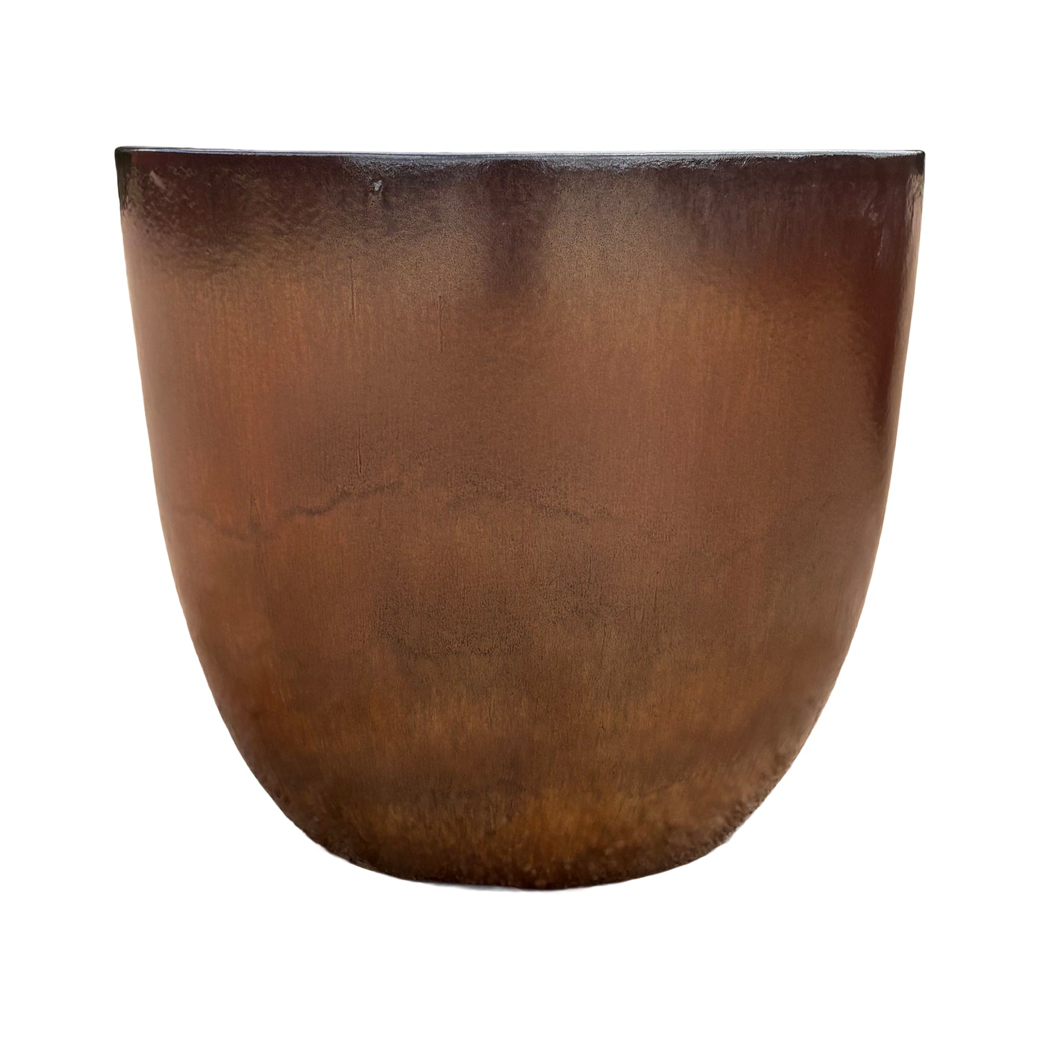 Oxide tapered round ceramic planter highlighting its tapered profile and earthy oxide glaze.