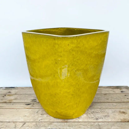 yellow outdoor plant pot Atomic Yellow Modern Tapered Square Planter
