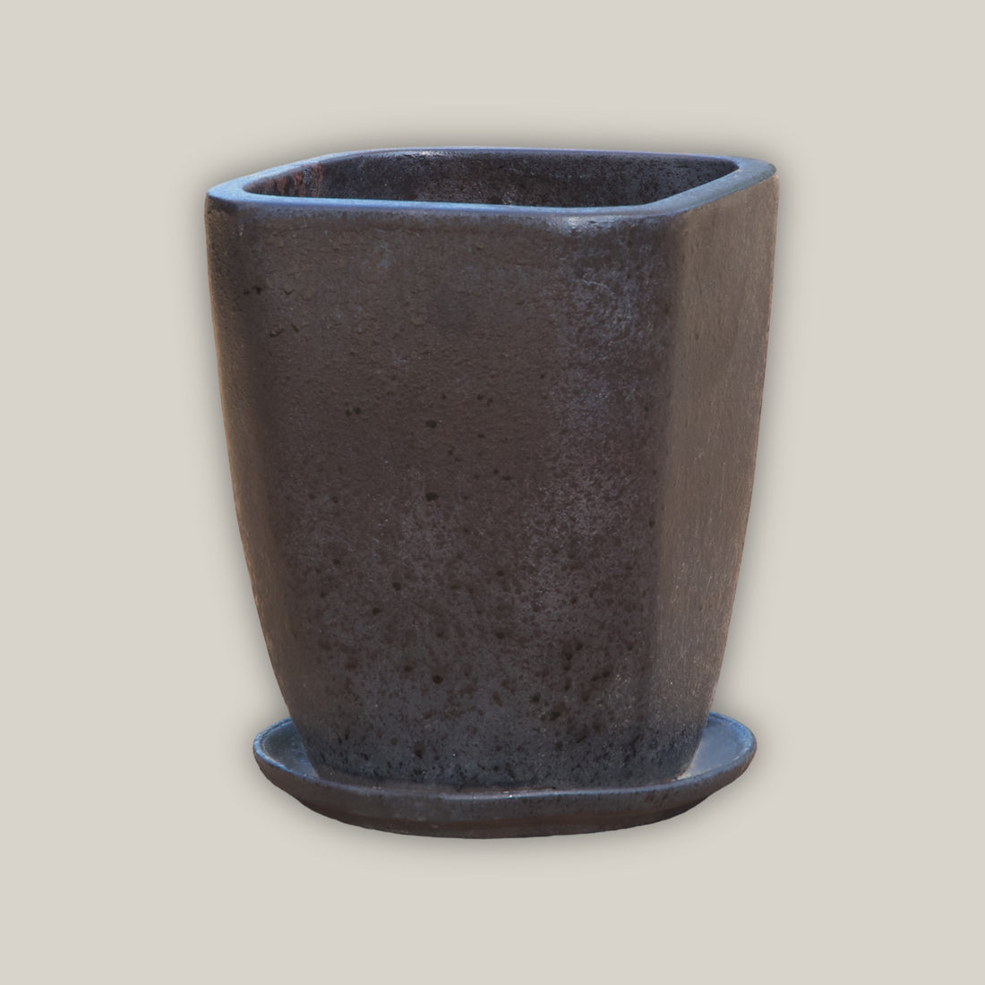 3052L80 - Speckled Black Tapered Square Planter with Saucer