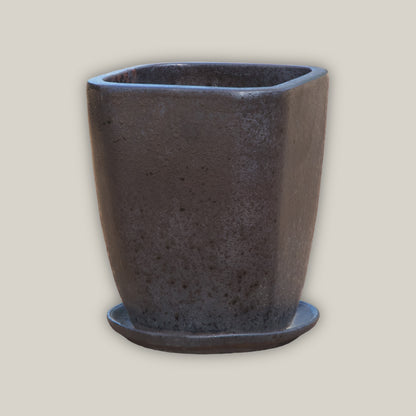 black square plant pot saucers Speckled Black Tapered Square Planter with Saucer – Ten Thousand Pots