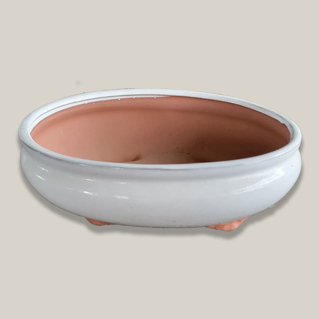 3113L4 - White Round Ceramic Bonsai Planter