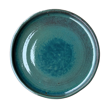 Round Teal Ceramic Plant Saucer