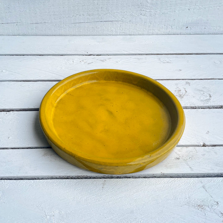 Atomic Yellow Round Ceramic Plant Saucer - top