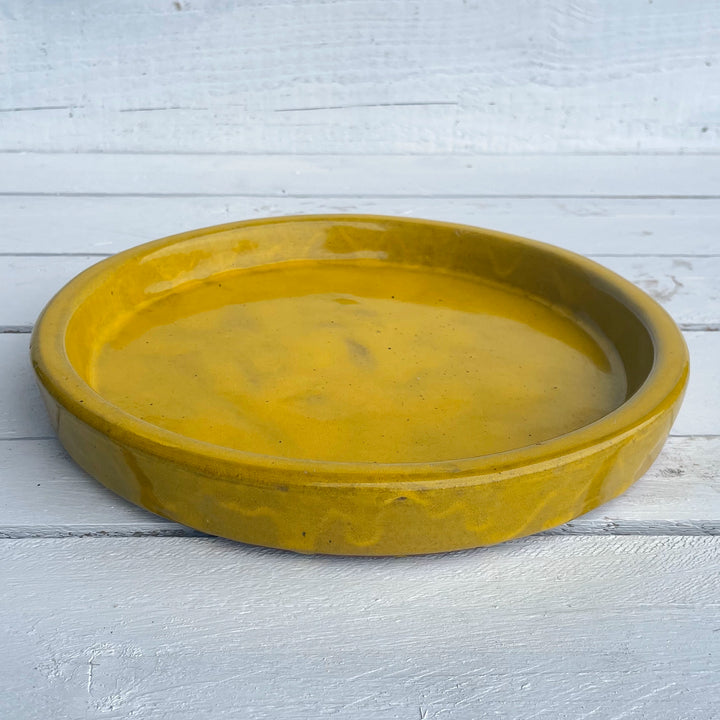 Atomic Yellow Round Ceramic Plant Saucer