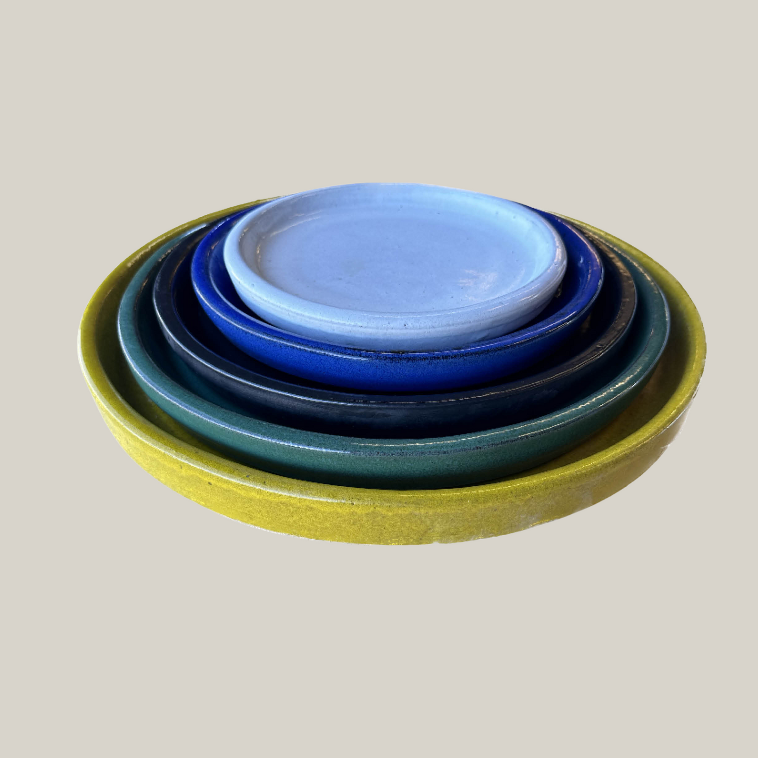 3125L38 - Round | Atomic Yellow Ceramic Plant Saucer | High Fired Ecofriendly Clay - Sizes 8&quot;-19.5&quot; - FREE SHIPPING