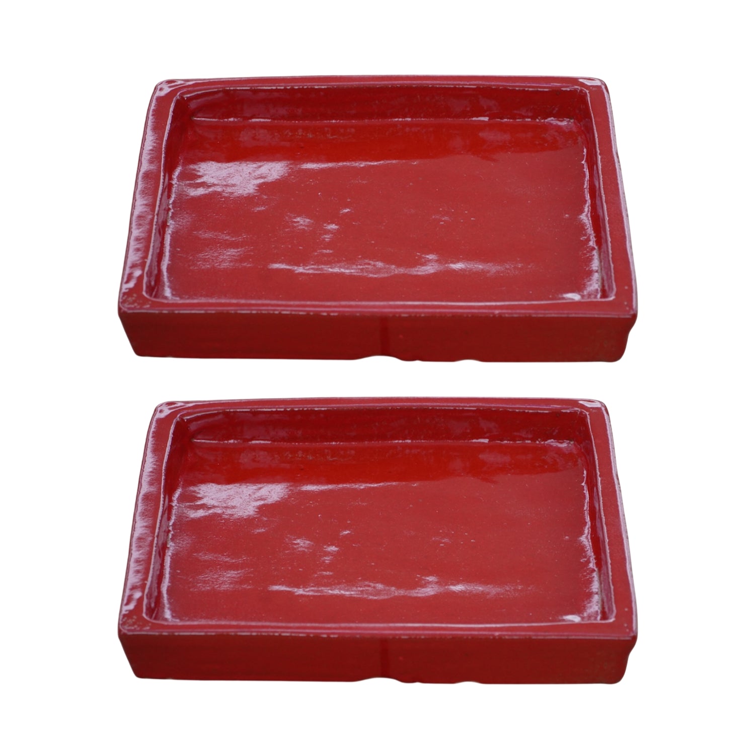 Square Bright Red Ceramic Clay Plant Saucer