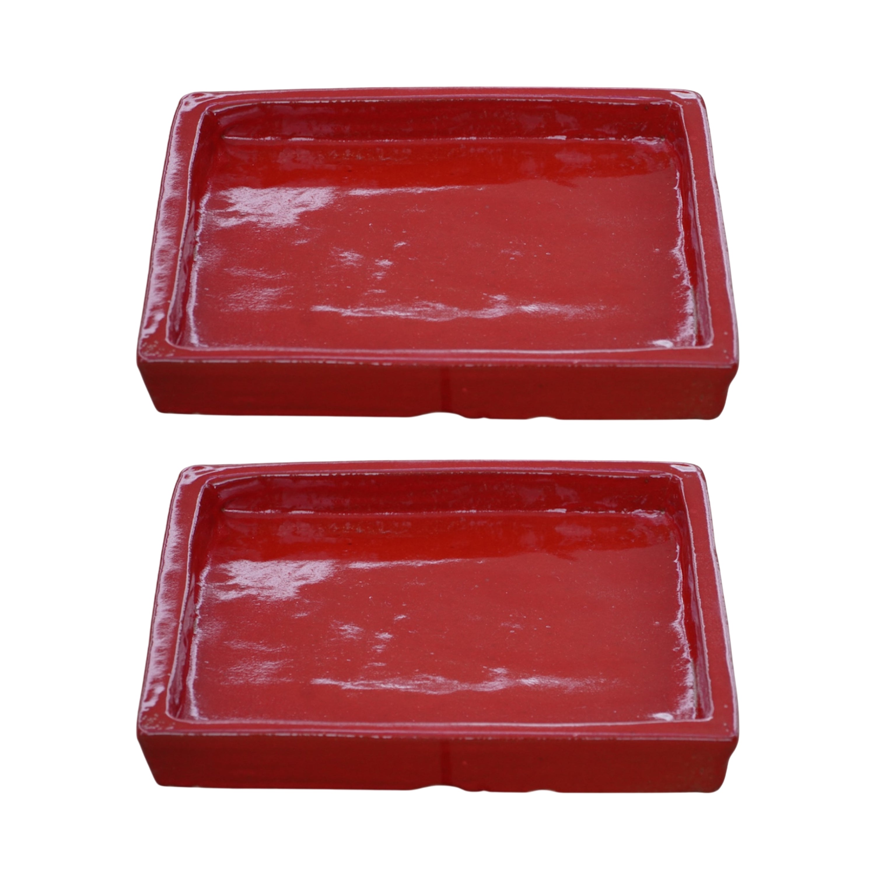 Square Bright Red Ceramic Clay Plant Saucer