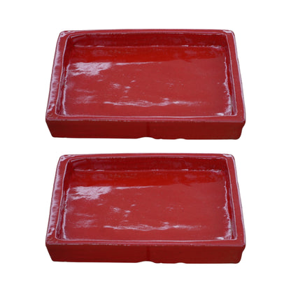 Square Bright Red Ceramic Clay Plant Saucer