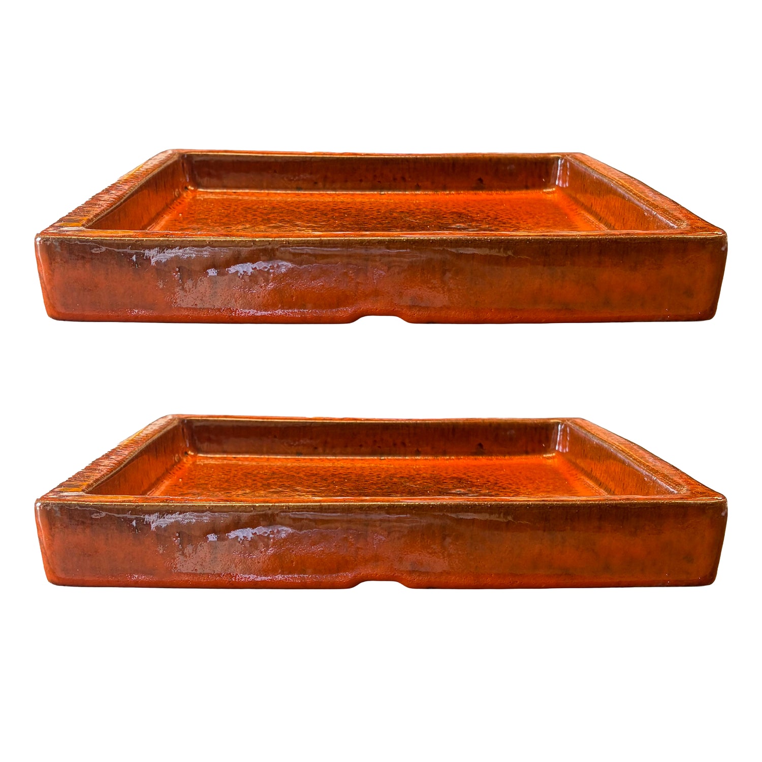 Square Tropical Orange Ceramic Clay Plant Saucer