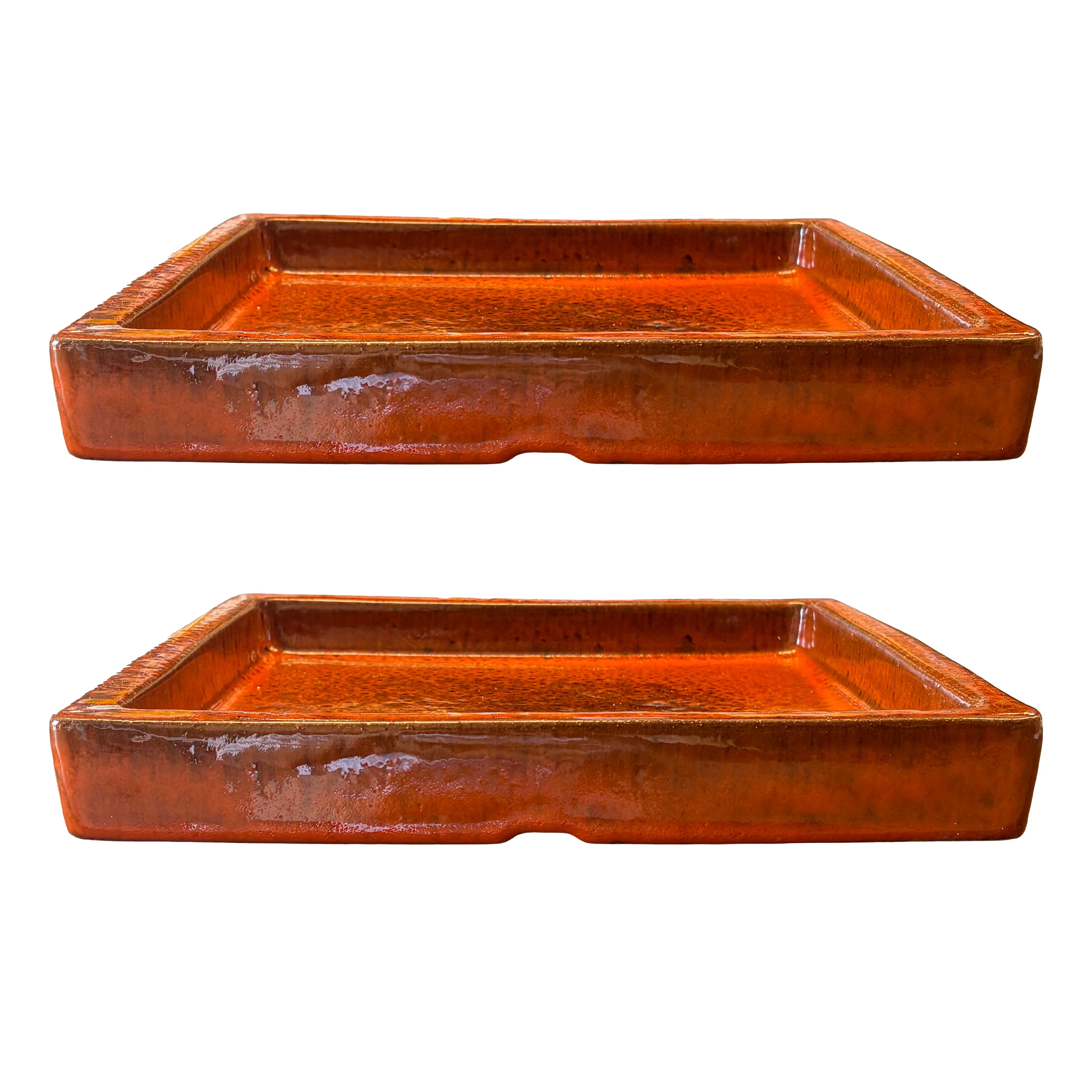 Square Tropical Orange Ceramic Clay Plant Saucer