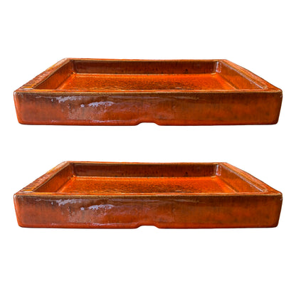Square Tropical Orange Ceramic Clay Plant Saucer