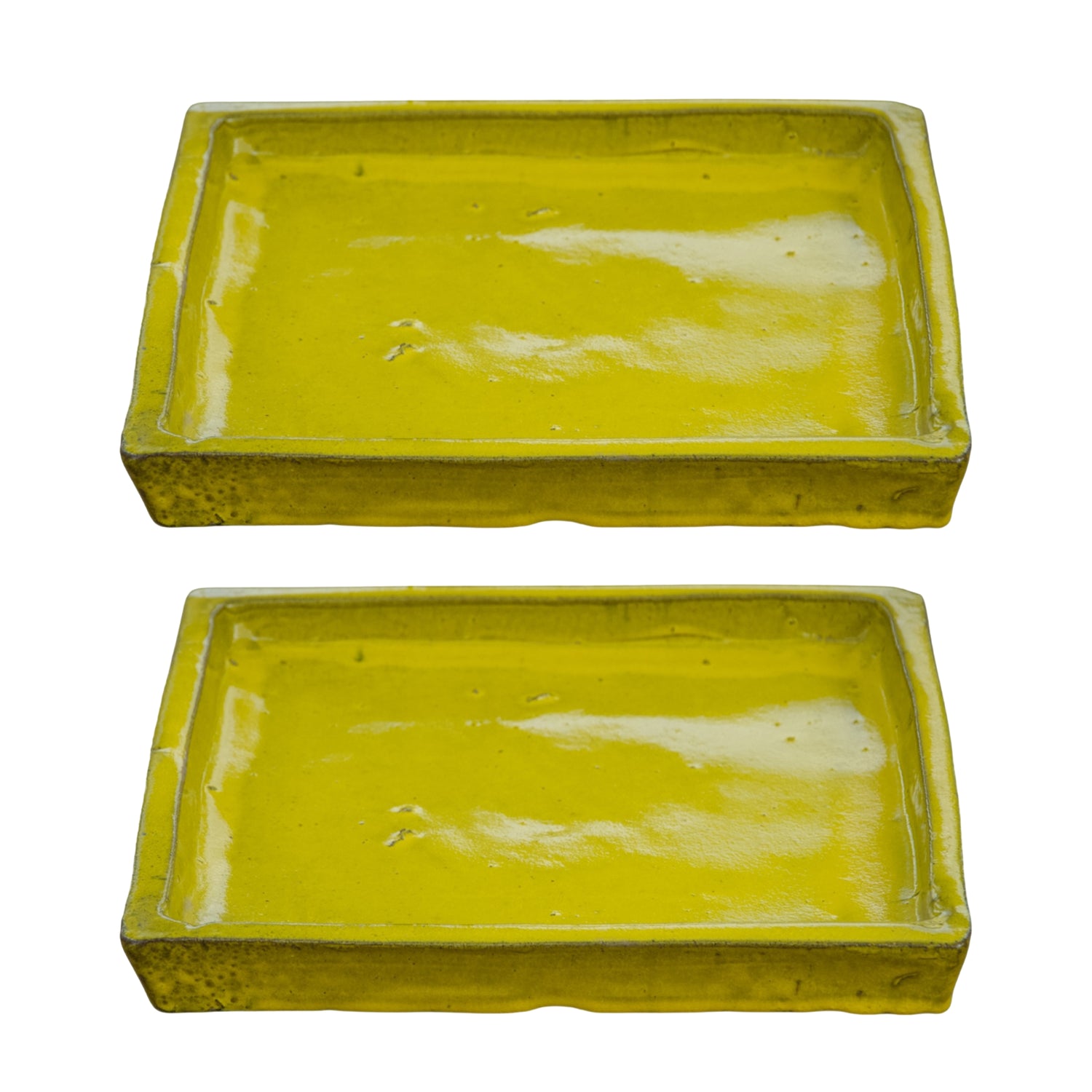 Square Yellow Ceramic Clay Plant Saucer