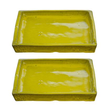 Square Yellow Ceramic Clay Plant Saucer