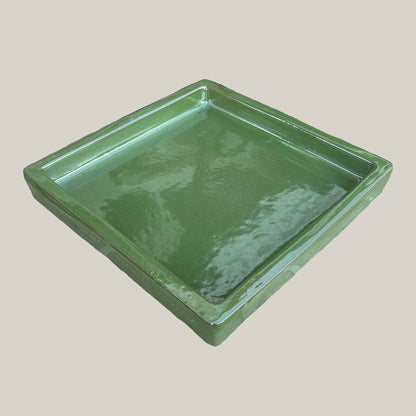 3127L39FS- Square | Atomic Green Ceramic Plant Saucer| High Fired Ecofriendly Clay - Sizes 10"-15"