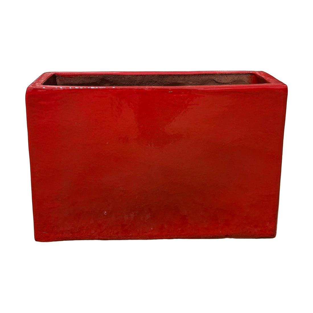 Bright Red Glazed Rectangular Ceramic Planter