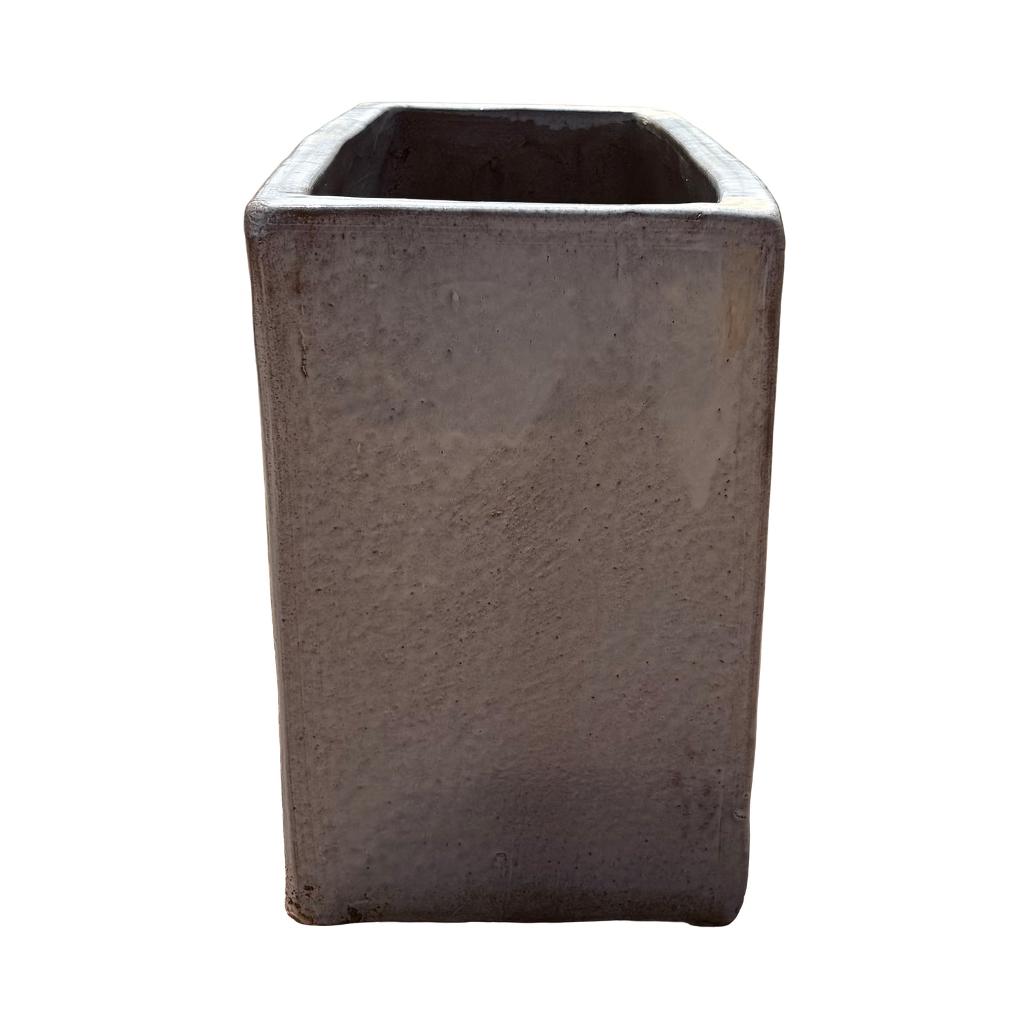 Short side view of the white glazed rectangular ceramic planter highlighting its compact end profile and glossy white finish.