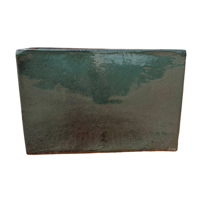 Jade glazed rectangular ceramic planter shown from the front, featuring a clean rectangular silhouette and vibrant jade glaze.