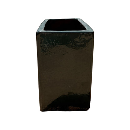 Short side view of the jade glazed rectangular ceramic planter highlighting its compact end profile and glossy jade glaze.