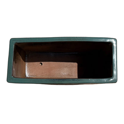Top view of the jade glazed rectangular ceramic planter showing the long planting space and smooth interior surface.