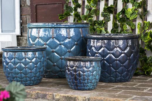 8413N8FS - Blue Quilted Round Rim Bullet Planter - FREE SHIPPING