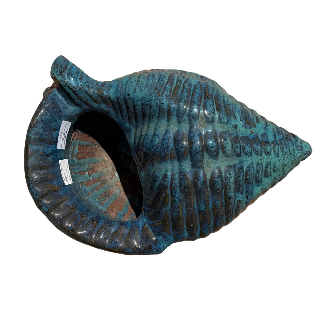 Top view of Marble Green ceramic conch planter highlighting the detailed shell form and planter opening