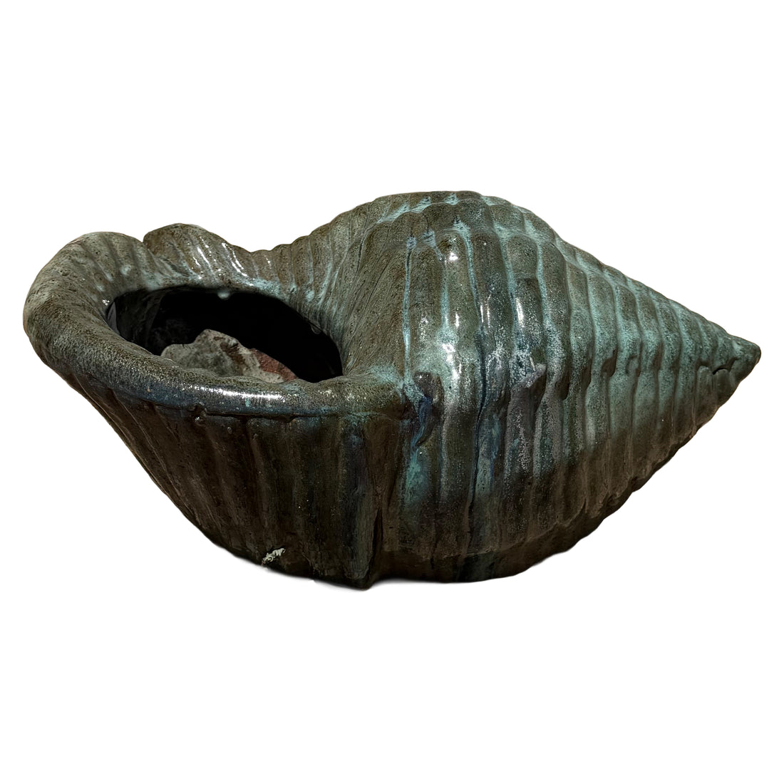 Slightly angled view of Moss Green ceramic fish accent showcasing the sculpted fish design and textured ceramic finish
