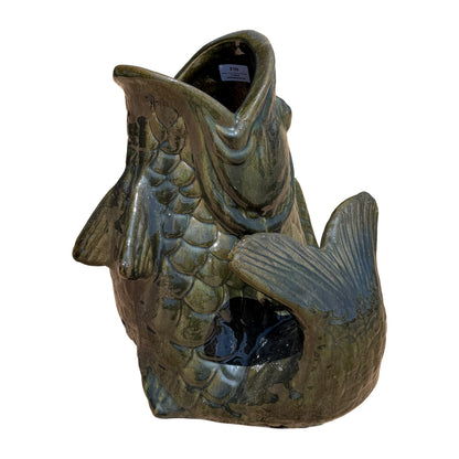 Bottom view of Moss Green ceramic fish accent highlighting the underside details and ceramic construction