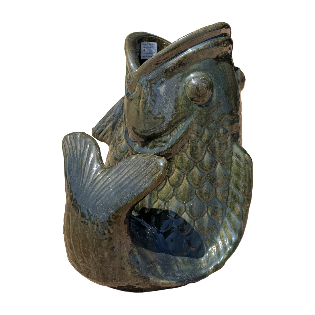 Top view of Moss Green ceramic fish accent showcasing the sculpted fish design and textured ceramic finish
