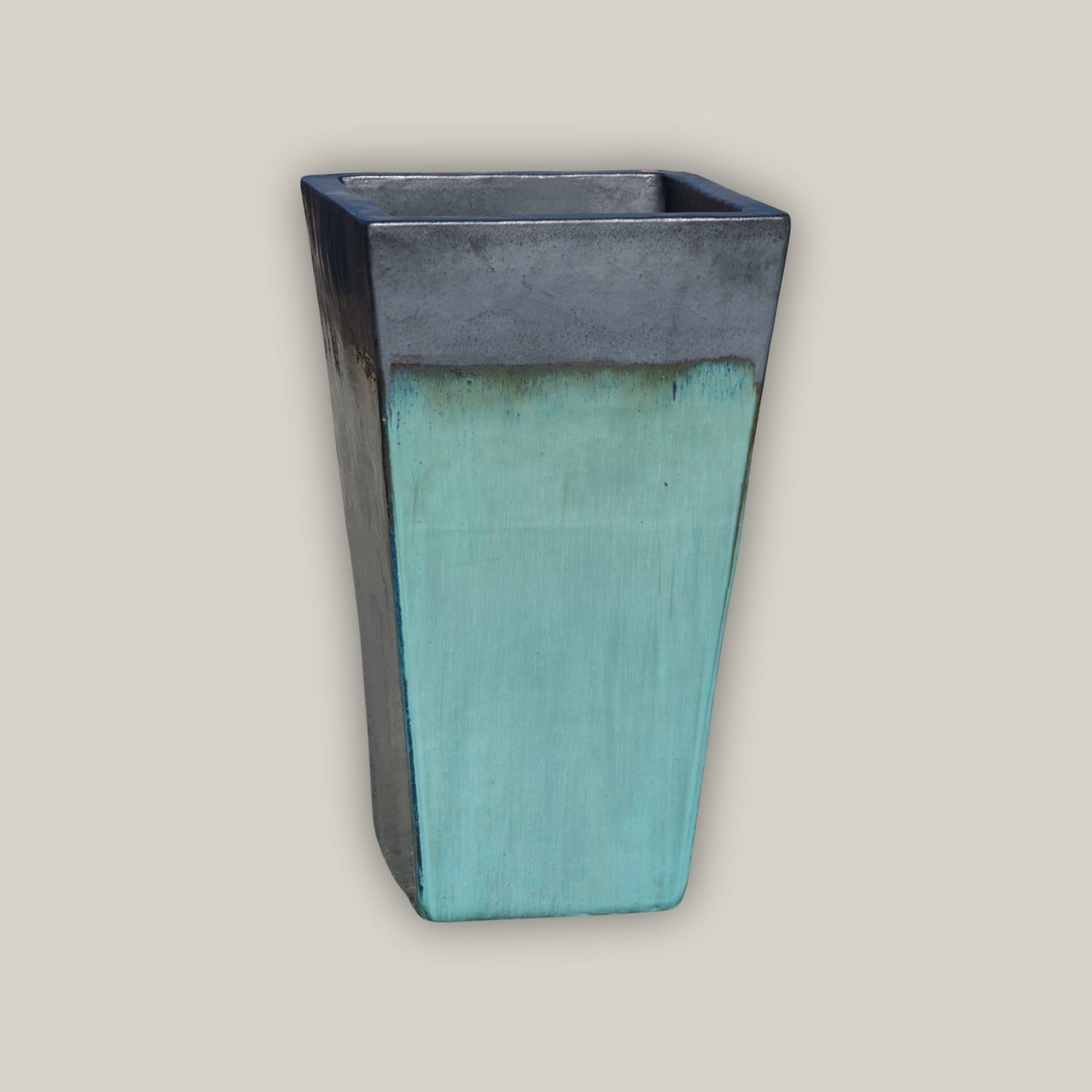 6018H6 - Matte Black/Turquoise Square Wedge Planter