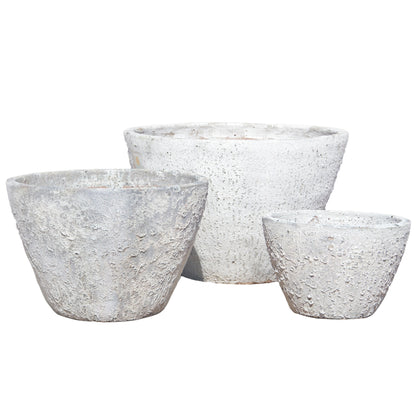 602R9FS - Atlantis White Rustic Low Cone Ceramic Planter - FREE SHIPPING