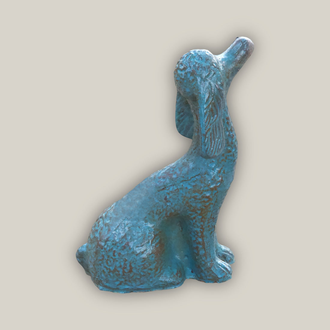 606R1A - Antique Aqua Long-Eared Dog Pottery Accent