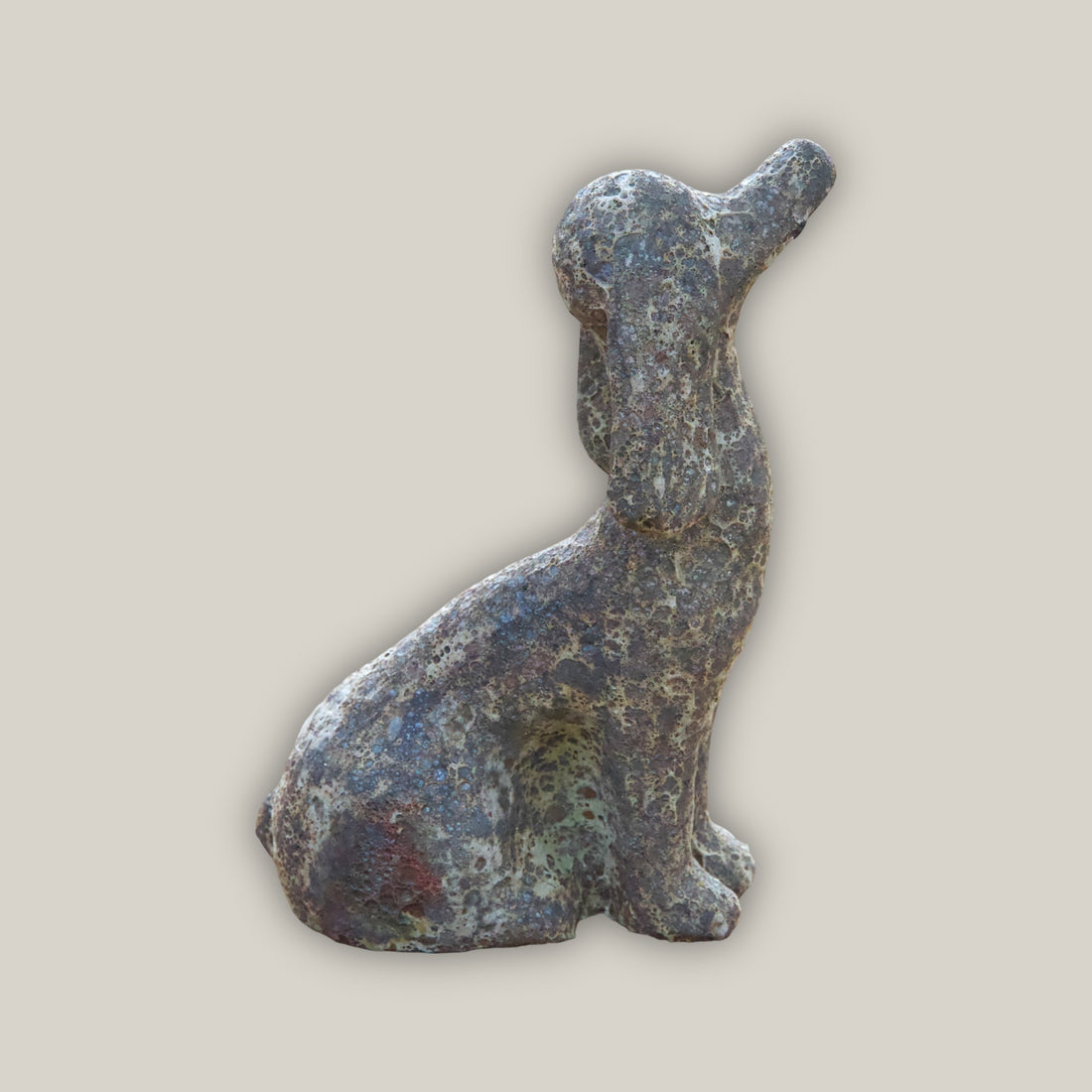 606R29 -  Relic Rust Metal Long-Eared Dog Pottery Accent