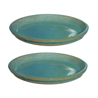 Round Turquoise Ceramic Plant Saucer