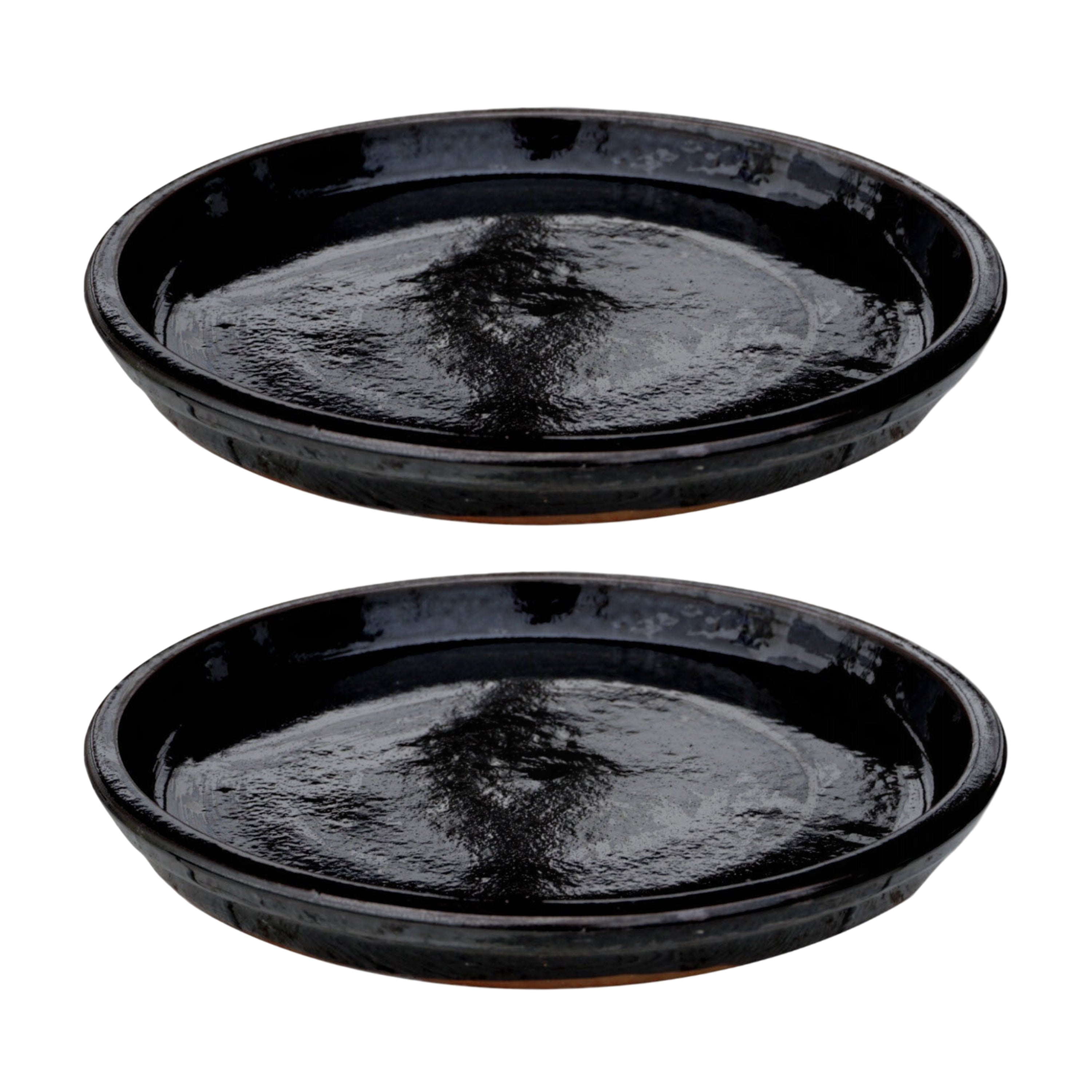 Round Shiny Black Ceramic Plant Saucer