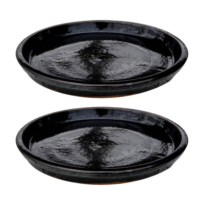 Round Shiny Black Ceramic Plant Saucer