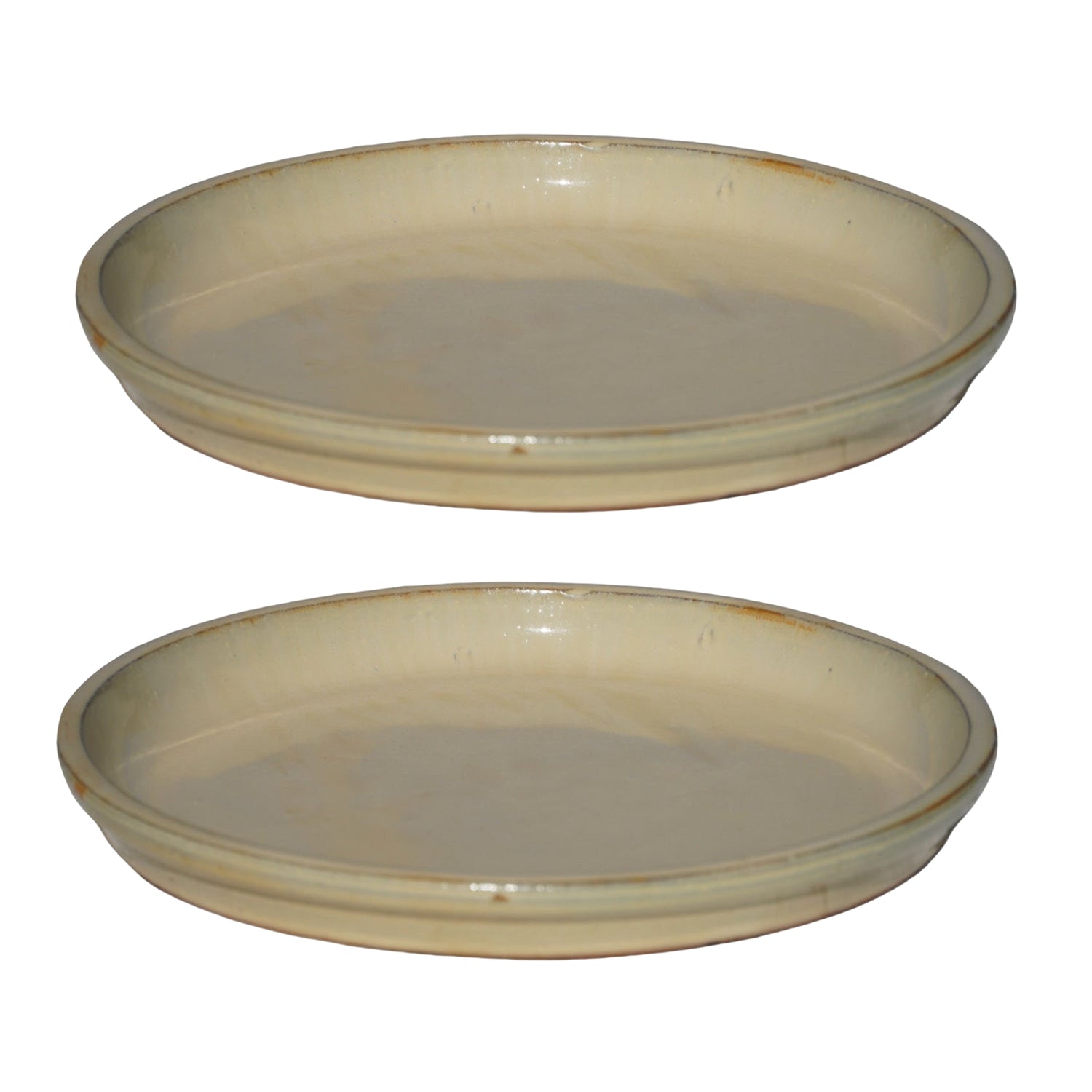 Round Yellow Cream Ceramic Plant Saucer