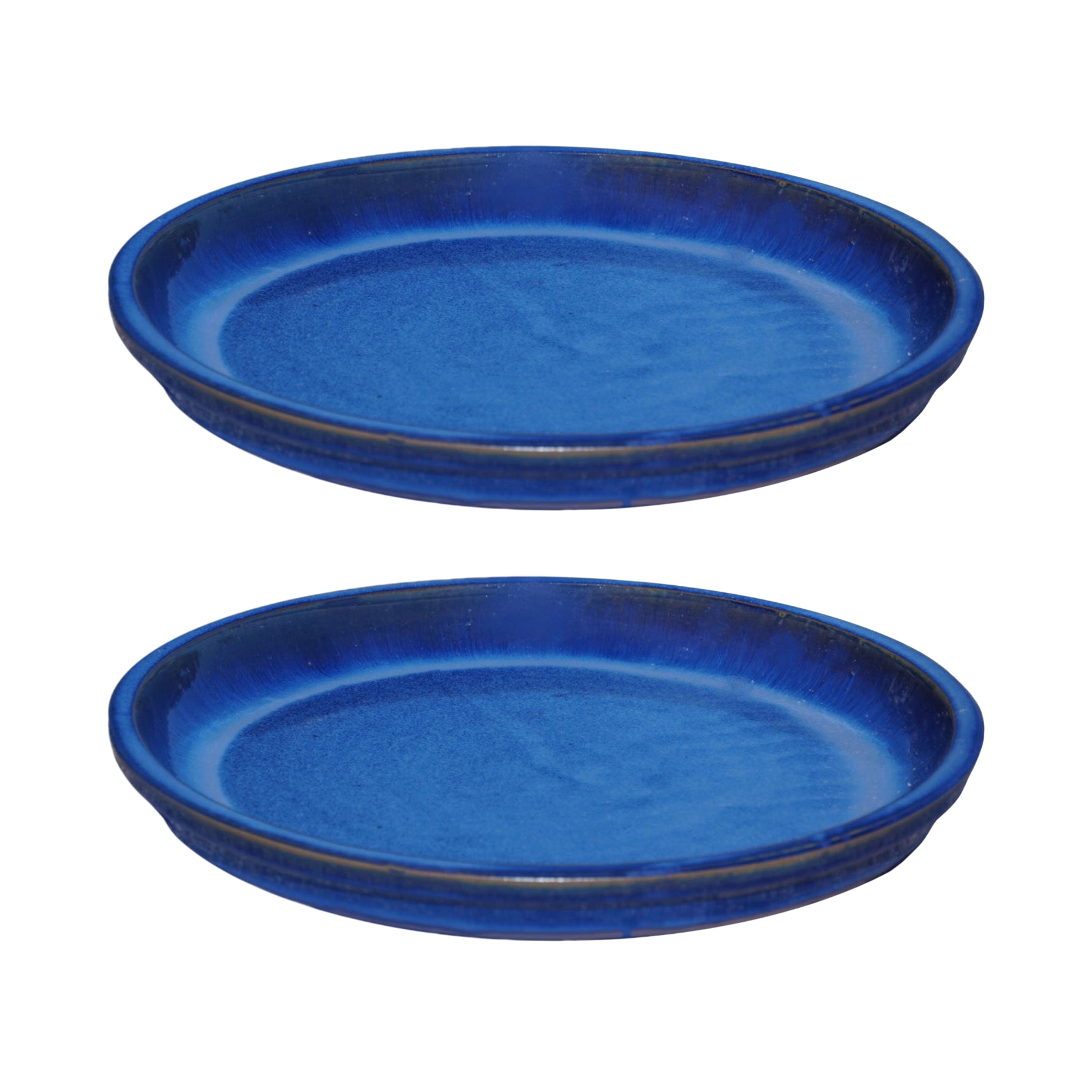 Round Blue Ceramic Plant Saucer