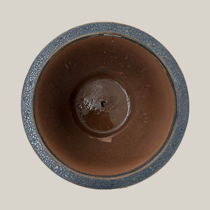 Top view of black coral lion egg planter showing circular opening and natural textured interior finish