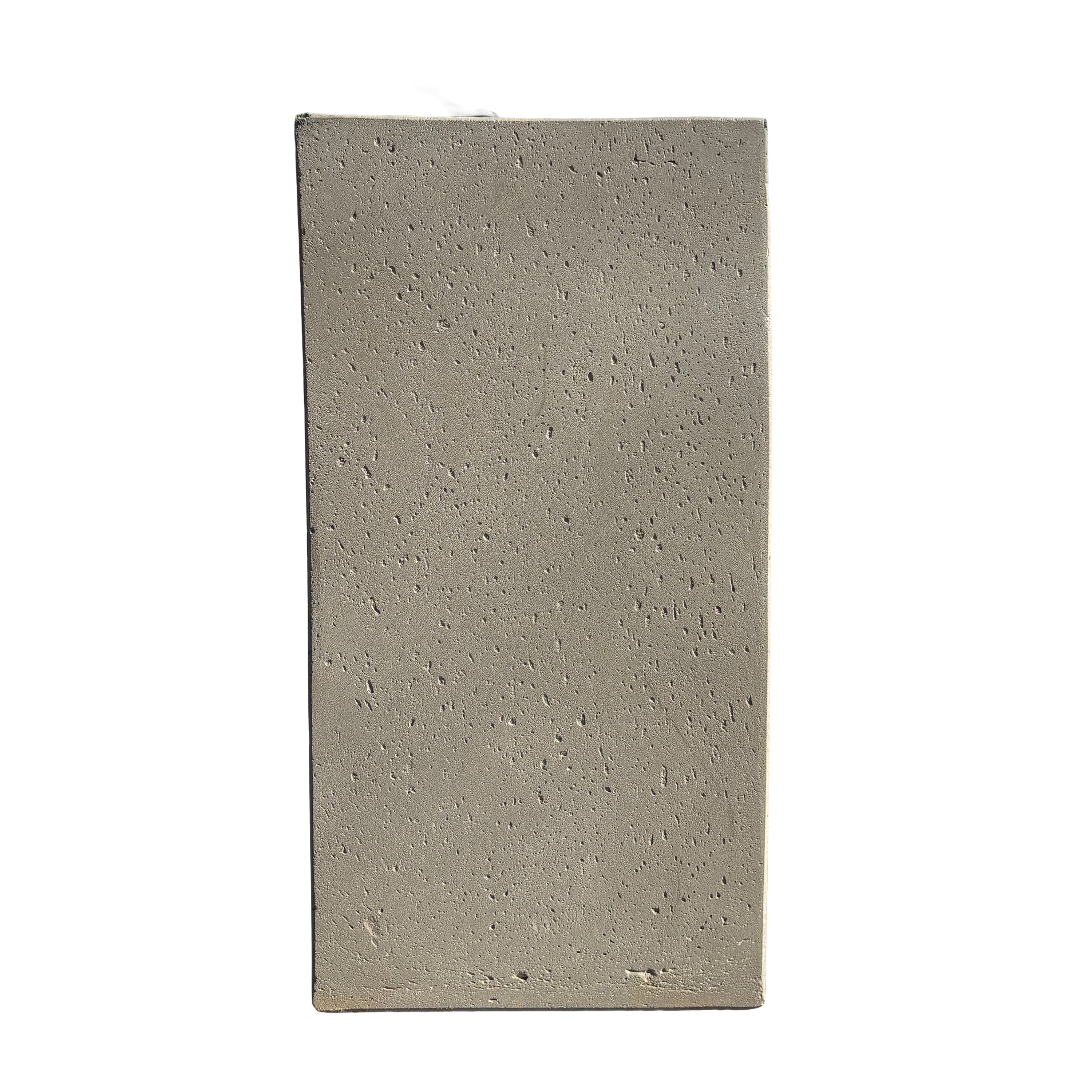 Front-facing view of a 24-inch tall grey rectangular fiberstone planter with a clean white stone-look finish and modern rectangular design.