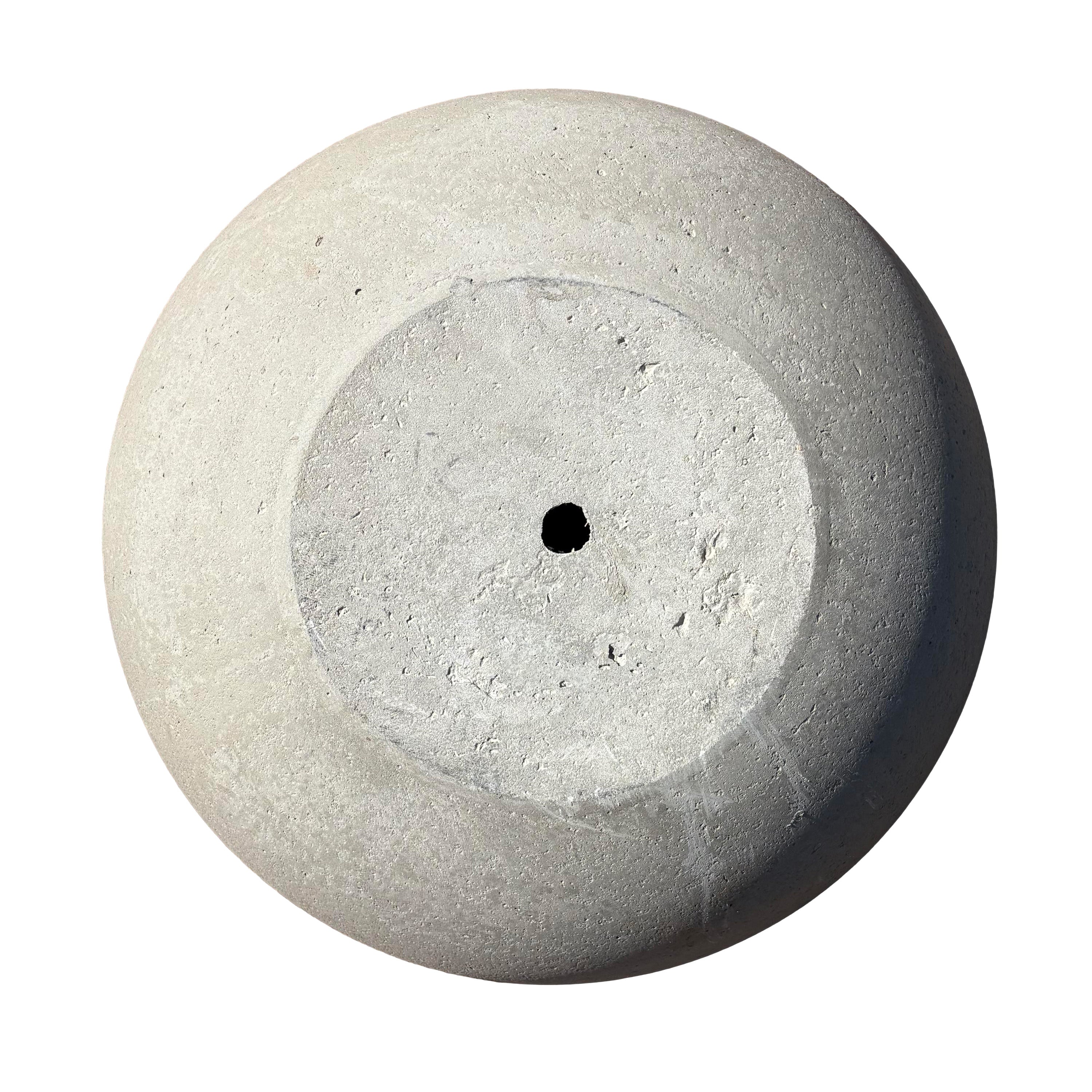 Bottom view of grey low bowl fiberstone planter, showing its solid base structure and durable construction details.